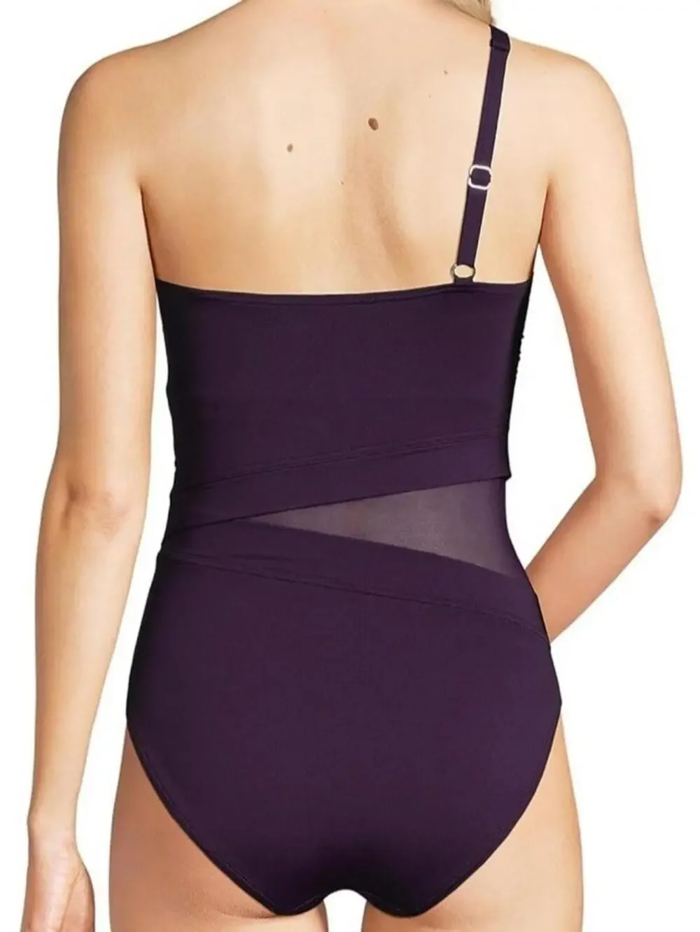 NEW Lands End Size 14 Blackberry Control Mesh Swimsuit Purple Goddess One Strap